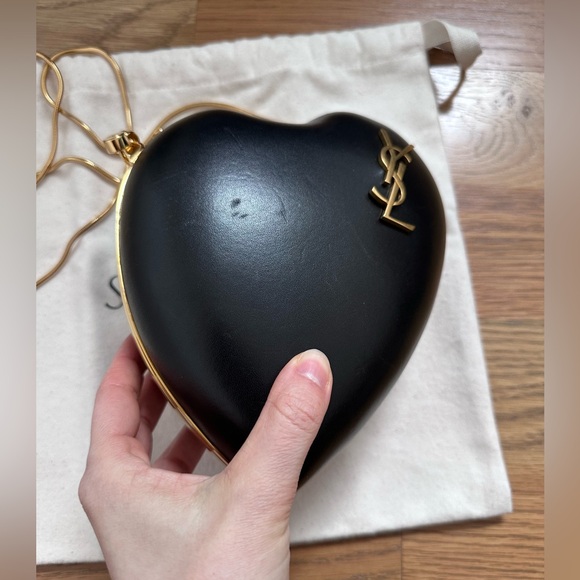 AUTHENTIC YSL Saint Laurent Leather Heart Clutch, Monogram Love Chain Box Bag - Picture 14 of 17